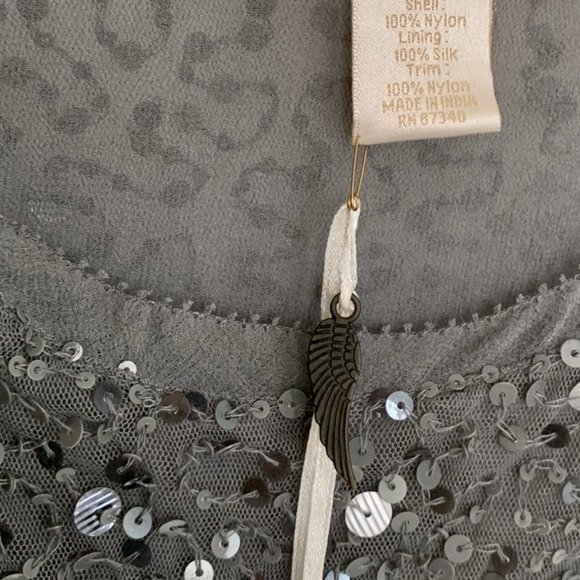 Gold Hawk Sequin Silk Renoir Tunic Grey Large - Picture 6 of 8
